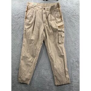 Vintage ORVIS Pants Mens 36x33 Measured Cargo Beige Leather Trim Tag: 36*